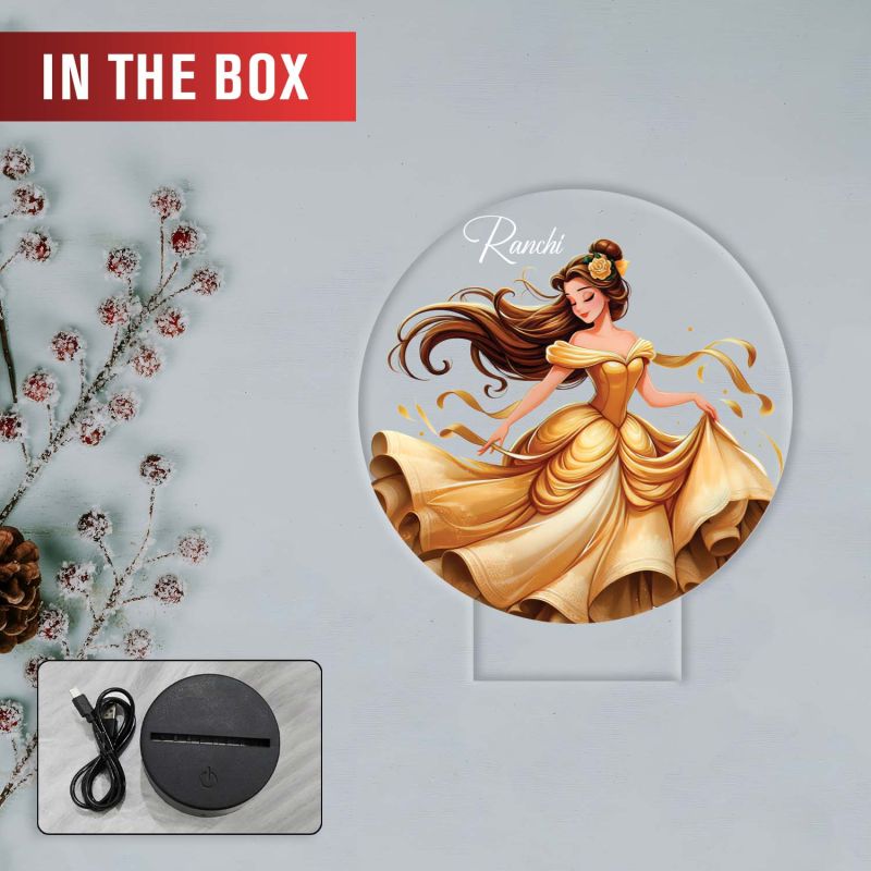 Personalized Princess UV Print Multicolor LED Night Lamp Round Acrylic Kids Decor Light